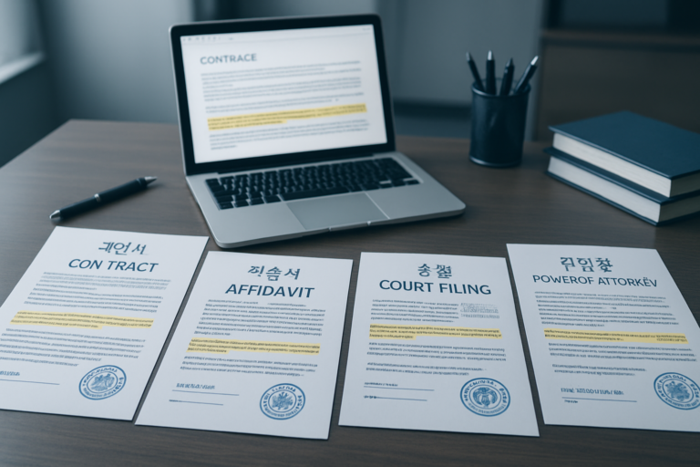 Korean Legal Document Translation for Contracts, Immigration, and Court Filings | 계약서·이민서류·소송자료를 위한 한영 법률번역